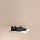 Burberry Burberry Perforated Check Leather Slip-on Trainers, Size: 41, Black