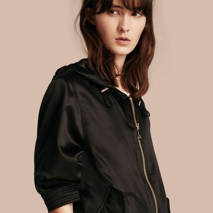 Burberry Burberry Silk Satin Hooded Jacket, Size: 10, Black