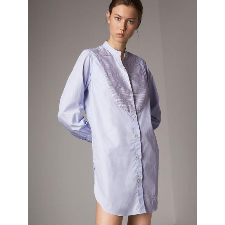 Burberry Burberry Bib Detail Cotton Longline Shirt, Size: 02, Blue