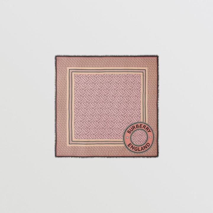Burberry Burberry Monogram Print Wool Silk Large Square Scarf, Pink