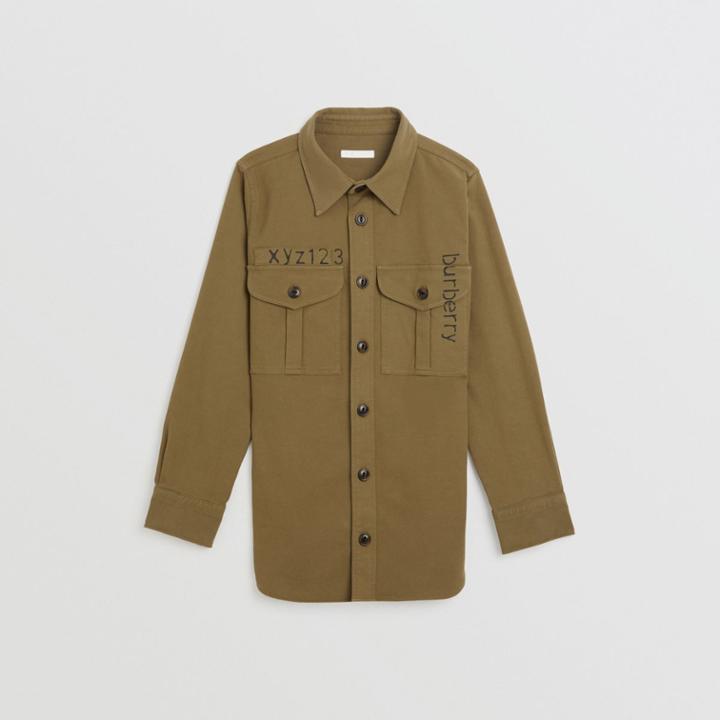 Burberry Burberry Childrens Stencil Print Cotton Wool Army Shirt, Size: 14y, Green