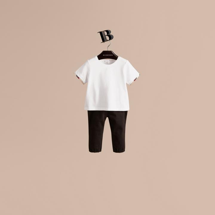 Burberry Burberry Check Cuff Cotton T-shirt, Size: 3y, White