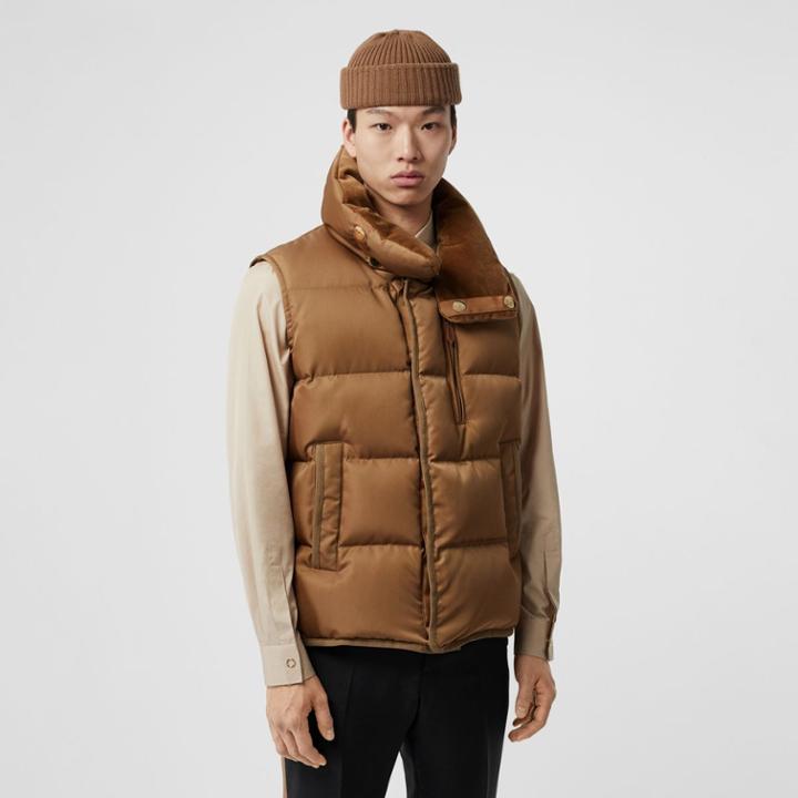 Burberry Burberry Velvet Trim Down-filled Nylon Puffer Gilet, Brown