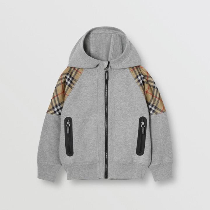 Burberry Burberry Childrens Vintage Check Panel Cotton Hooded Top, Size: 3y, Grey