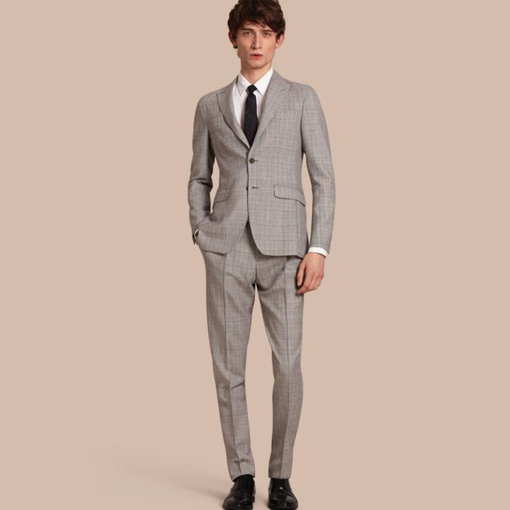 Burberry Burberry Slim Fit Prince Of Wales Check Wool Half-canvas Suit, Size: 48r, Grey