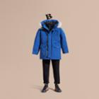 Burberry Burberry Fur-trimmed Down-filled Hooded Puffer Coat, Size: 12y, Blue