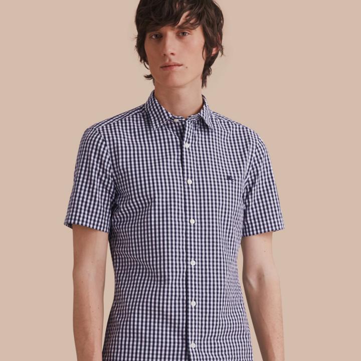 Burberry Burberry Short-sleeved Gingham Cotton Poplin Shirt, Size: Xs, Blue