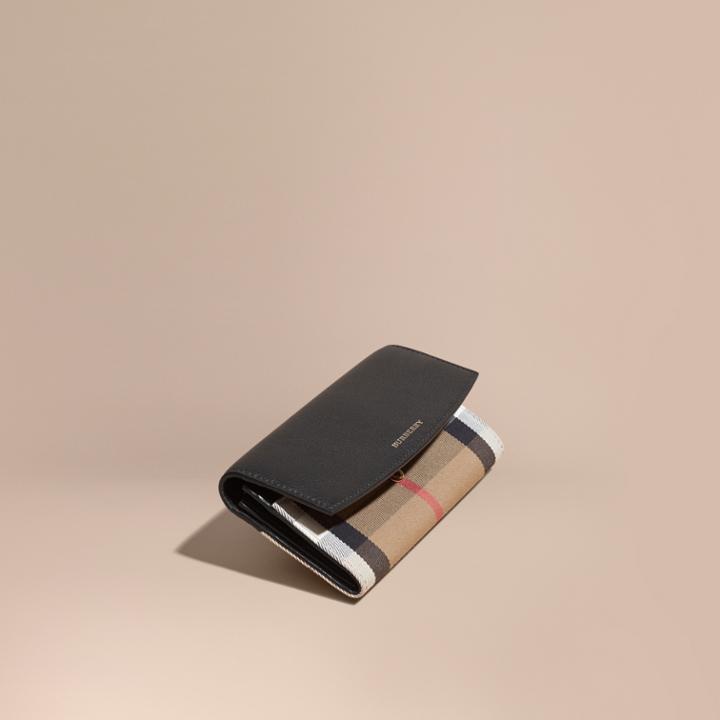 Burberry Burberry House Check And Leather Continental Wallet, Black