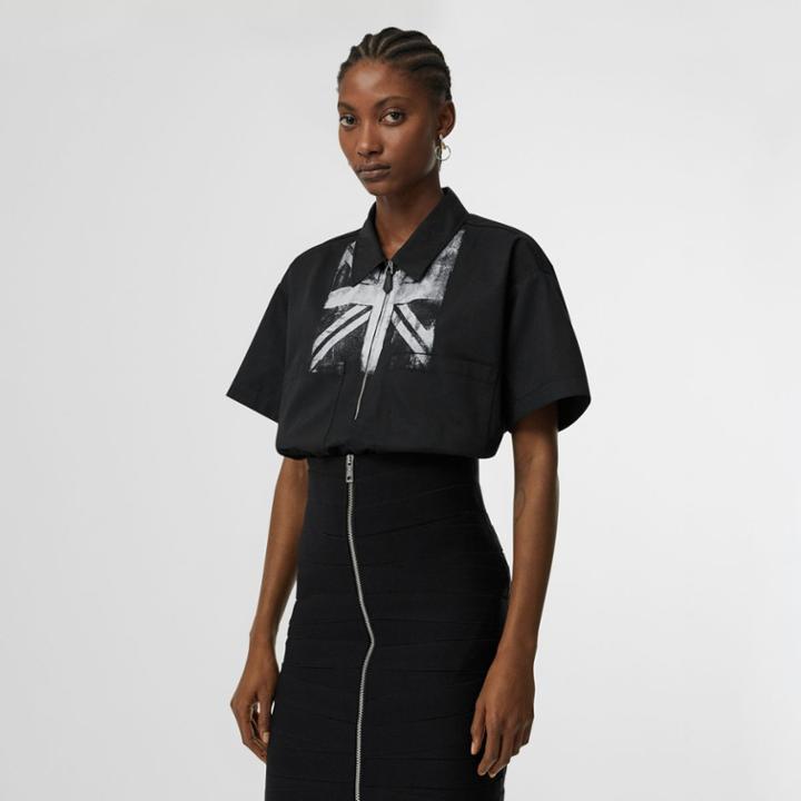 Burberry Burberry Short-sleeve Union Jack Print Cotton Shirt, Size: 02, Black