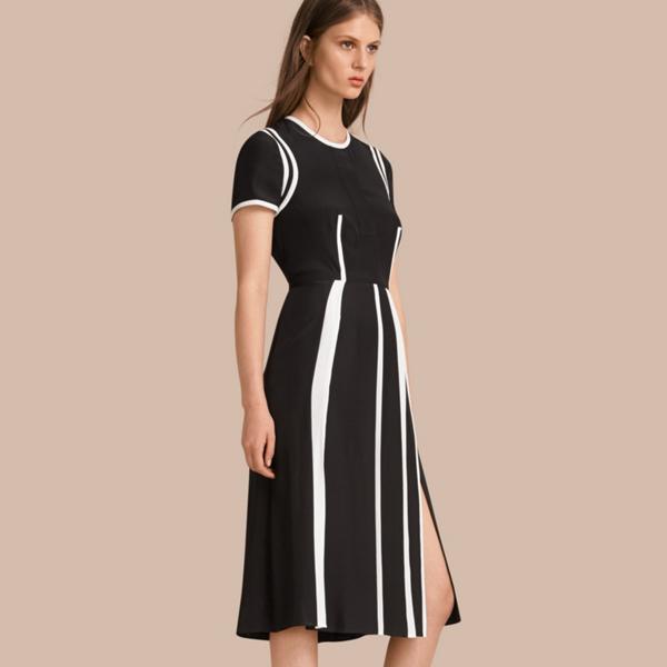 Burberry Contrast Detail Silk Shift Dress