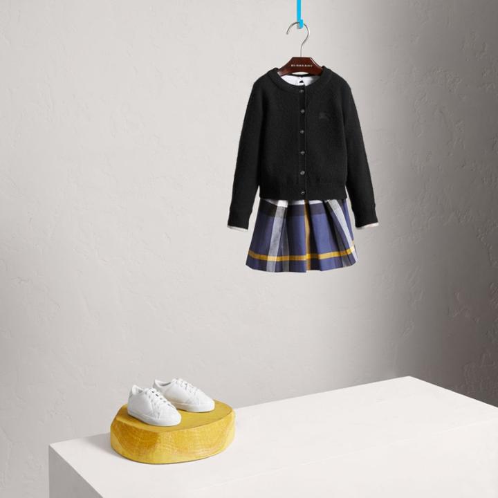 Burberry Burberry Check Detail Cashmere Cardigan, Size: 8y, Black