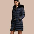 Burberry Burberry Down-filled Coat With Fox Fur Trim Hood, Size: S, Blue