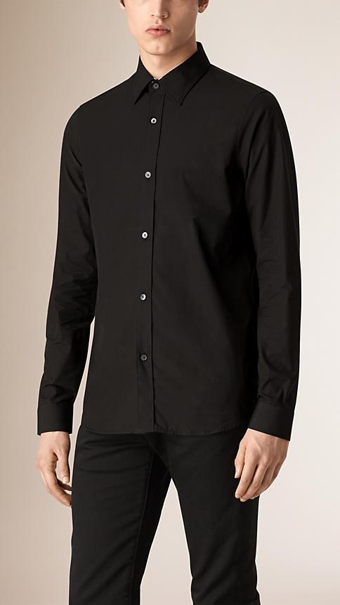 Burberry Prorsum Slim Fit Dot Collar Detail Cotton Shirt