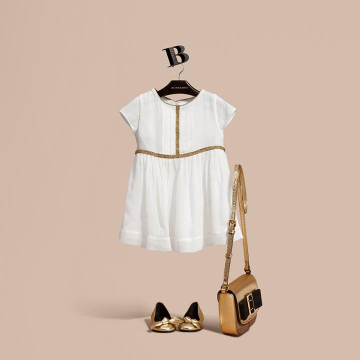 Burberry Burberry Silk Gathered Detail Dress, Size: 2y, White