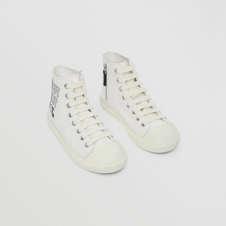 Burberry Burberry Childrens Logo Print Cotton Gabardine High-top Sneakers, Size: 11.5
