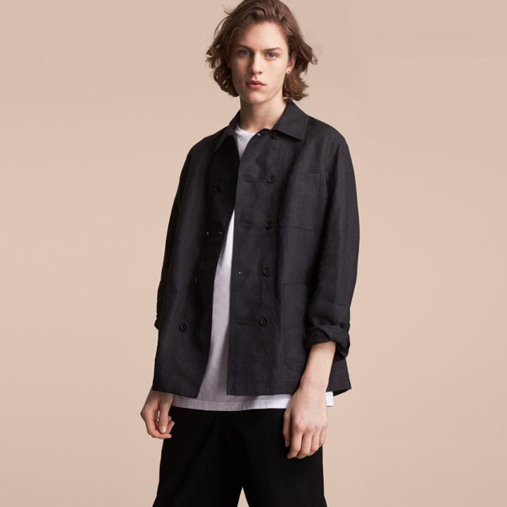 Burberry Burberry Linen Double-breasted Artist Jacket, Size: 44r, Grey