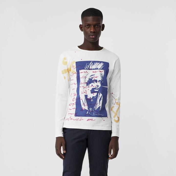 Burberry Burberry Portrait Print Cotton Top, Size: L, White