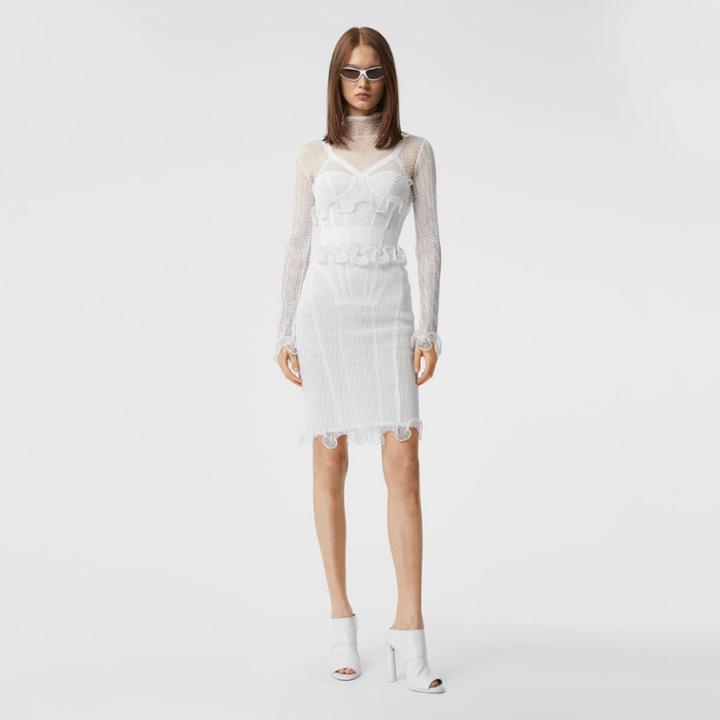 Burberry Burberry Ruffle Detail Fishnet Pencil Skirt, Size: 04