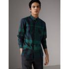 Burberry Burberry Button-down Collar Check Stretch Cotton Blend Shirt, Green