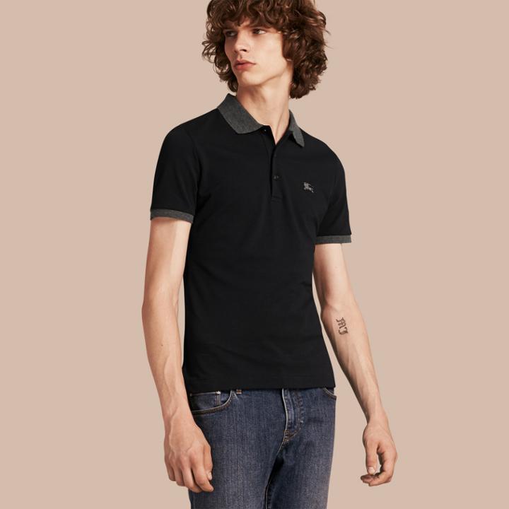 Burberry Burberry Contrast Colour Detail Cotton Piqu Polo Shirt, Size: M, Blue