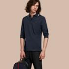 Burberry Burberry Long-sleeved Tipped Cotton Piqu Polo Shirt, Blue