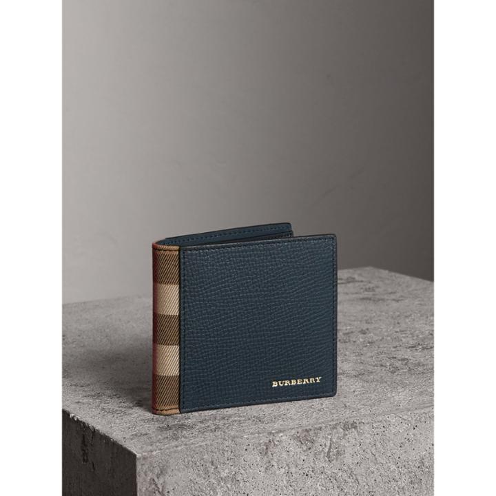 Burberry Burberry Leather And House Check International Bifold Wallet, Blue