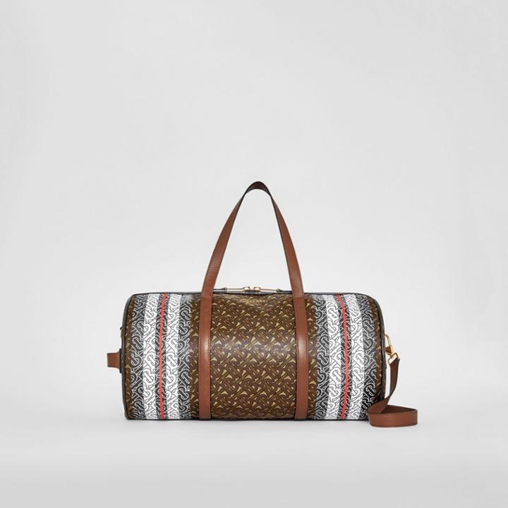 Burberry Burberry Medium Monogram Stripe E-canvas Barrel Bag, Bridle Brown