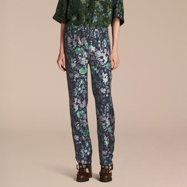Burberry Floral Print Silk Twill Pyjama-style Trousers