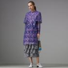 Burberry Burberry Laminated Lace Cape Sleeve Dress, Size: 02, Purple