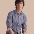 Burberry Burberry Gingham Cotton Poplin Shirt With Check Detail, Size: Xxxl, Blue