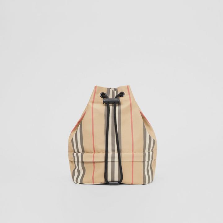 Burberry Burberry Logo Print Icon Stripe Nylon Drawcord Pouch, Beige