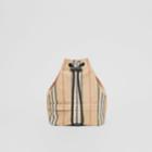 Burberry Burberry Logo Print Icon Stripe Nylon Drawcord Pouch, Beige