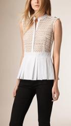 Burberry Sleeveless Italian Lace Peplum Top