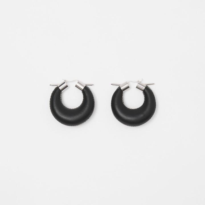 Burberry Burberry Spike Detail Topstitched Leather Hoop Earrings
