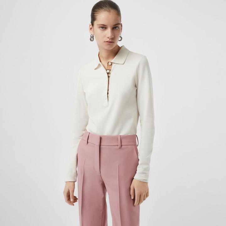 Burberry Burberry Long-sleeve Check Placket Cotton Piqu Polo Shirt, Size: M, White