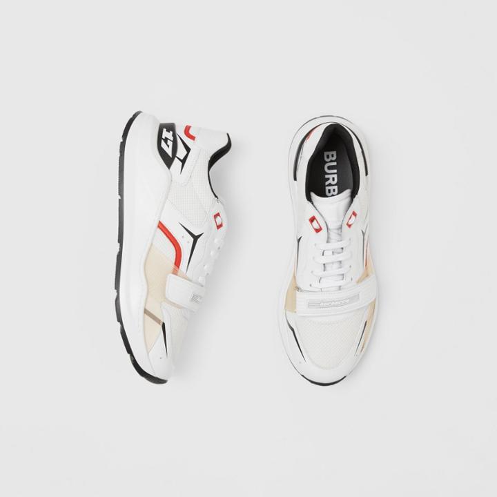 Burberry Burberry Leather And Mesh Sneakers, Size: 43, White