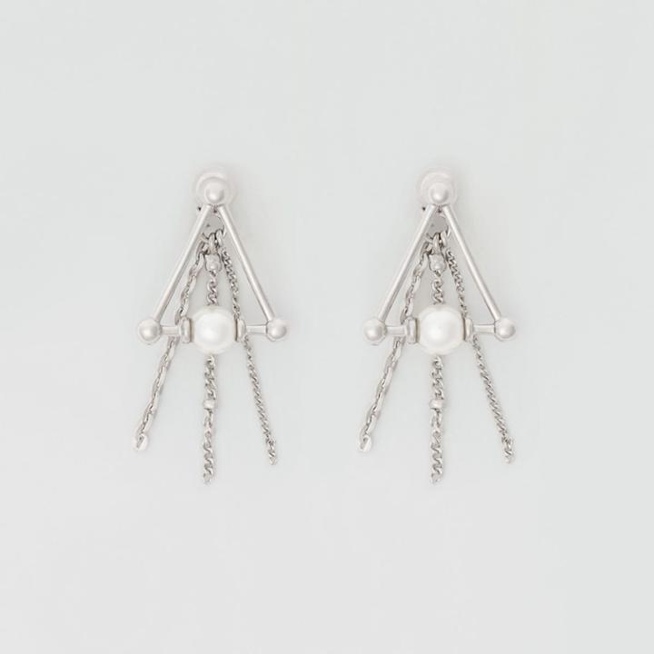 Burberry Burberry Faux Pearl And Triangle Palladium-plated Drop Earrings, Grey