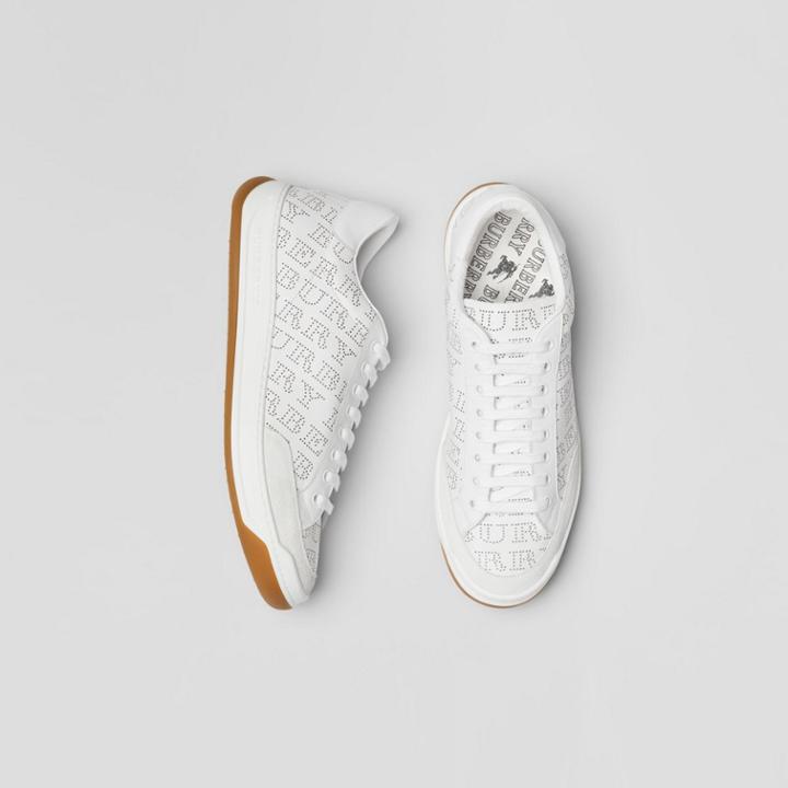 Burberry Burberry Logo Print Leather Sneakers, Size: 44, White