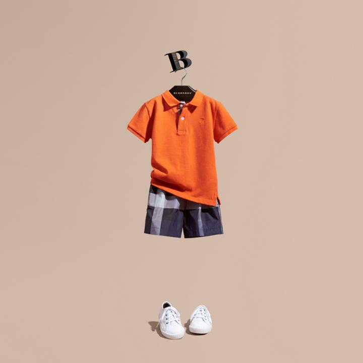 Burberry Burberry Check Placket Polo Shirt, Size: 8y, Orange