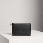 Burberry Burberry Medium Embossed Leather Zip Pouch, Black
