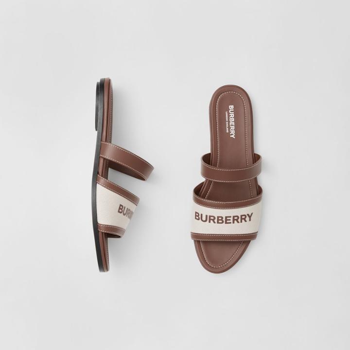 Burberry Burberry Logo Print Canvas And Leather Sandals, Size: 37