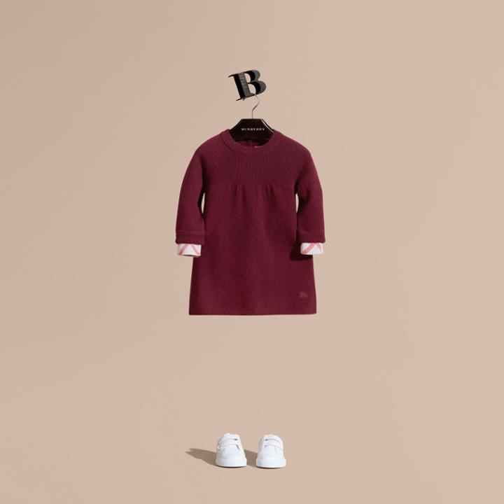 Burberry Burberry Check Cuff Knitted Cashmere Dress, Size: 18m, Red