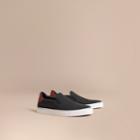 Burberry Burberry Perforated Check Leather Slip-on Trainers, Size: 39.5, Black
