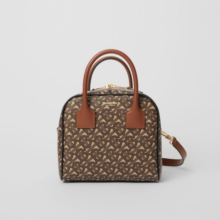 Burberry Burberry Small Monogram Stripe E-canvas Cube Bag, Brown