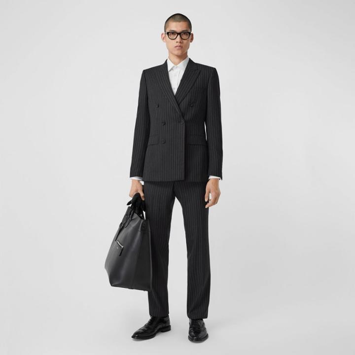 Burberry Burberry English Fit Pinstriped Wool Double-breasted Suit, Size: 48r, Grey