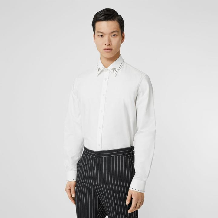 Burberry Burberry Classic Fit Stud Detail Cotton Oxford Shirt, Size: 16, White