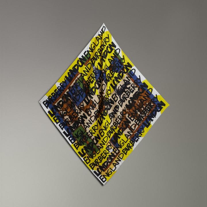 Burberry Burberry Graffiti Archive Scarf Print Silk Square Scarf, Yellow