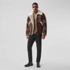 Burberry Burberry Leather Trim Check Wool And Shearling Flight Jacket, Size: 38, Orange