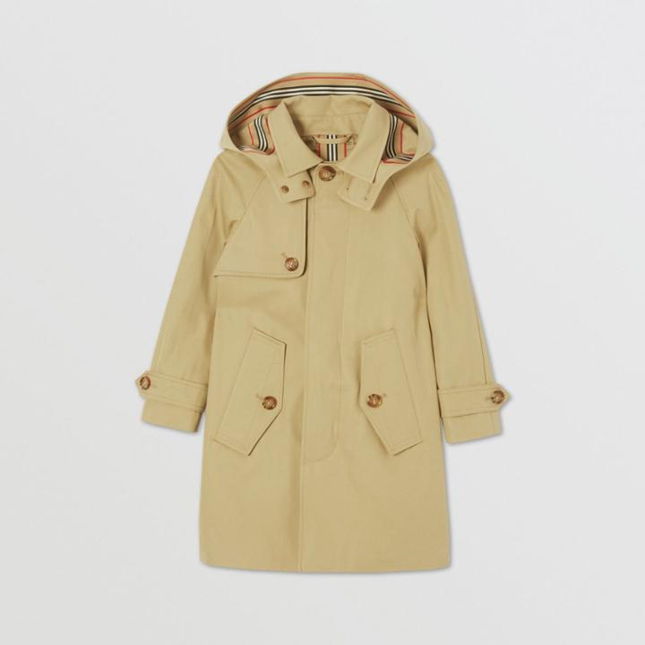 Burberry Burberry Childrens Detachable Hood Icon Stripe Trim Cotton Car Coat, Size: 12y, Yellow