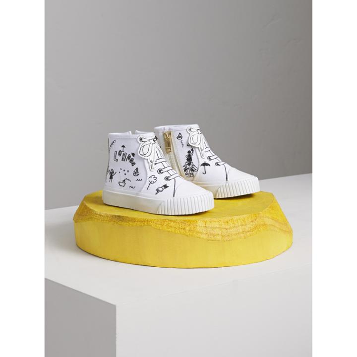 Burberry Burberry Doodle Print High-top Trainers, Size: 7, White